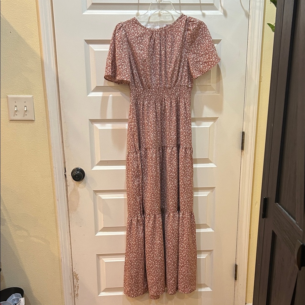 Floral Pink Tiered Maxi Dress - Unbranded